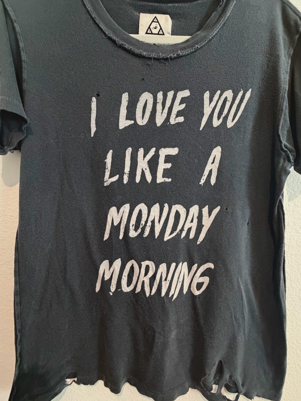 RARE VINTAGE UNIF “Love You Like A Monday” Distressed Black Graphic Tee, size xs - Picture 7 of 14